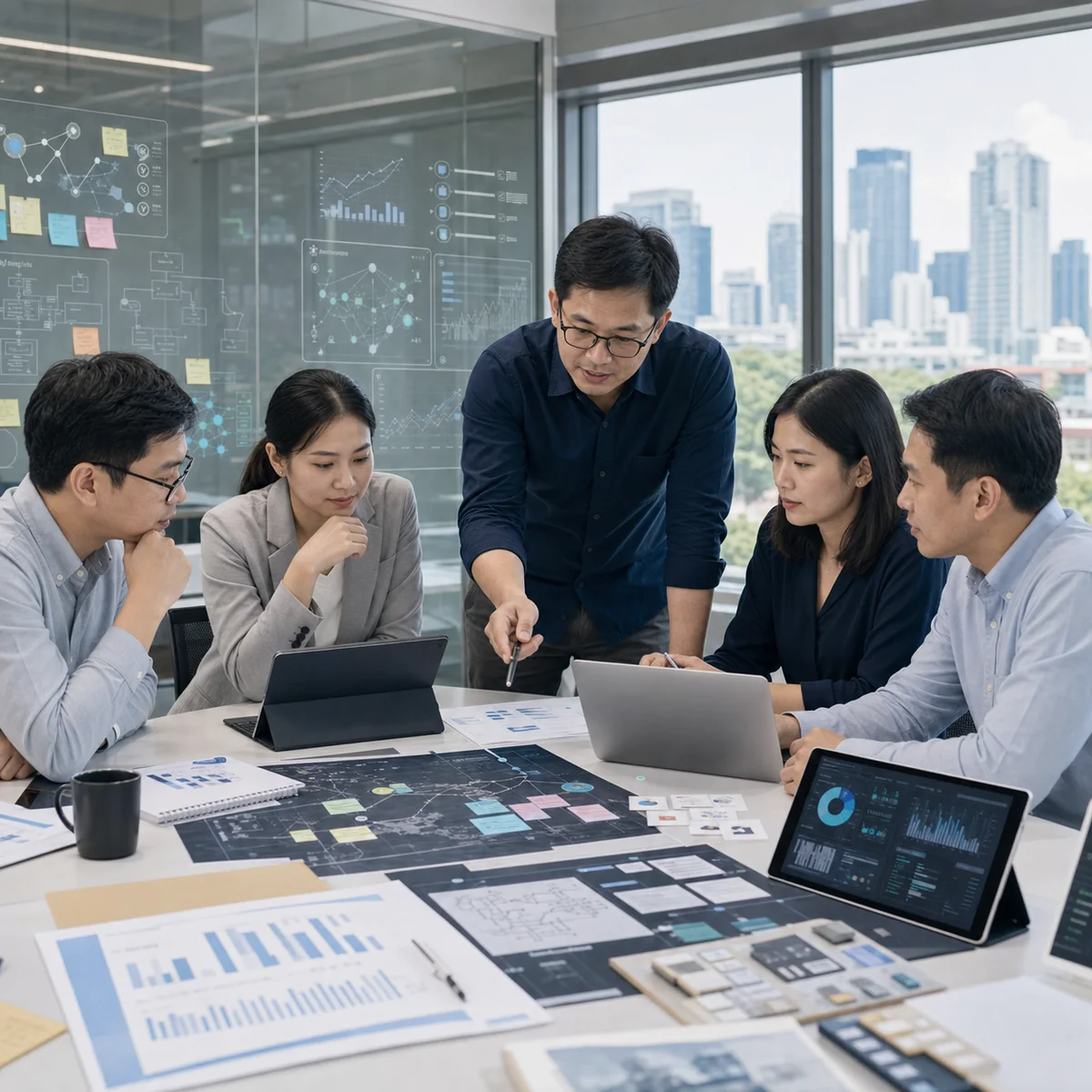 Thai founding team and experts collaborating in a research and digital innovation lab